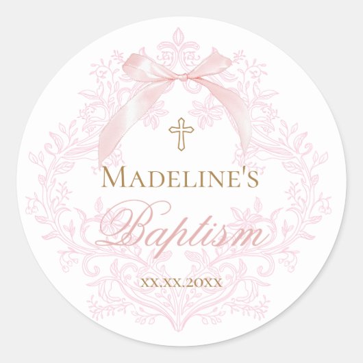 水彩ピンクの紋章 | バプテスマ ラウンドシール (正面)