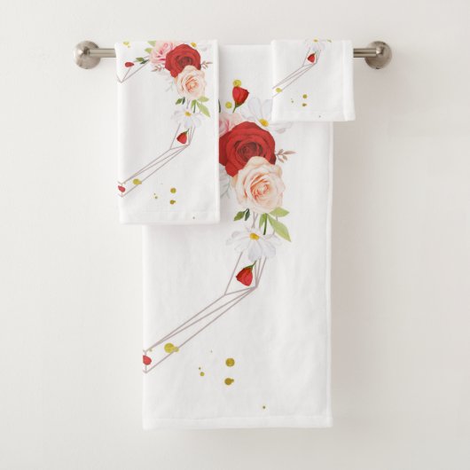 水彩ピンクの美しいフローラリース バスタオルセット (インサイチュ)