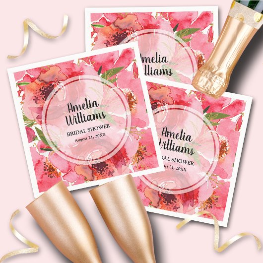 水彩ピンクの芍薬の花 スタンダードカクテルナプキン