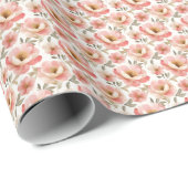 水彩ピンクの芍薬（しゃくやく） on White ラッピングペーパー (ロールコーナー)
