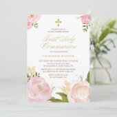 水彩ピンクの芍薬 ファーストホーリーコミュニオンII 招待状 (スタンド正面)