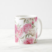 水彩ピンクの芍薬:花の優雅さ コーヒーマグカップ (正面右)