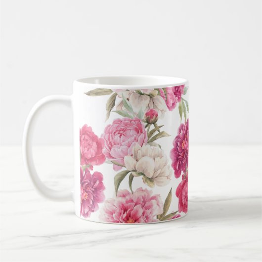 水彩ピンクの芍薬:花の優雅さ コーヒーマグカップ (左)