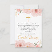 水彩ピンクの花かわいい最初の聖餐式 サンキューカード (正面)