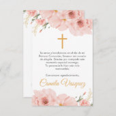 水彩ピンクの花かわいい最初の聖餐式 サンキューカード (正面/裏面)