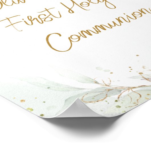 水彩ピンクの花が最初の聖餐式を交差 ポスター (角)