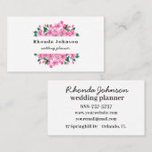 水彩ピンクの花さくらんぼ花フローラ 名刺 (正面/裏面)