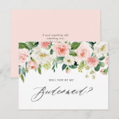 水彩ピンクの花たち　あなたは私のブライズメイドになってくれる？ インビテーションポストカード (正面/裏面)