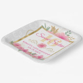 水彩ピンクの花とゴールドフォイルSweet sixteen ペーパープレート (傾斜あり)