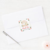 水彩ピンクの花とスワンの誕生日 スクエアシール (封筒)