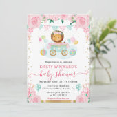 水彩ピンクの花とライオンのベビーシャワー 招待状 (スタンド正面)
