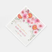 水彩ピンクの花と柑橘系ベビーシャワー スタンダードランチョンナプキン (角)