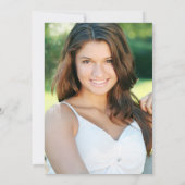 水彩ピンクの花と緑のキンチャネラの写真 招待状 (裏面)