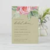 水彩ピンクの花と葉のブライダルシャワー 招待状 (スタンド正面)