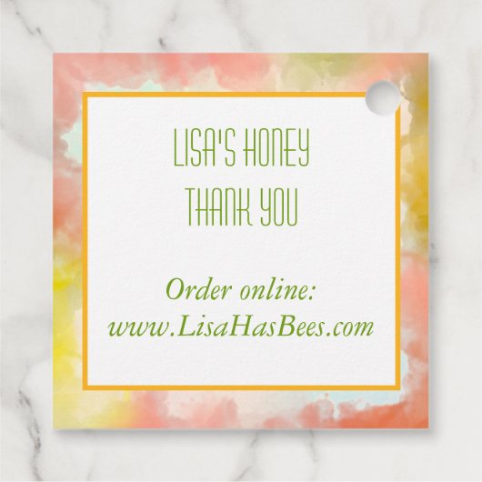 水彩ピンクの花と蜂のギフトタグ フェイバータグ (裏面)