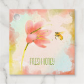 水彩ピンクの花と蜂のギフトタグ フェイバータグ (正面)