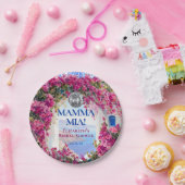 水彩ピンクの花と青いタイルのディスコボール ペーパープレート (パーティー)