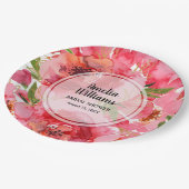 水彩ピンクの花のウェディングシャワー ペーパープレート (アングル)