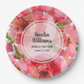 水彩ピンクの花のウェディングシャワー ペーパープレート (正面)