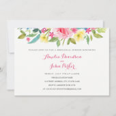 水彩ピンクの花のウェディングリハーサルディナー 招待状 (正面)