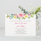 水彩ピンクの花のウェディングリハーサルディナー 招待状 (スタンド正面)