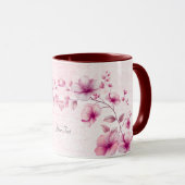 水彩ピンクの花のコーヒーマグ マグカップ (正面右)