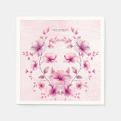 水彩ピンクの花のナプキン スタンダードカクテルナプキン (正面)