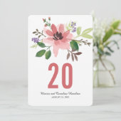 水彩ピンクの花のバースト  | テーブル番号 招待状 (スタンド正面)