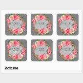 水彩ピンクの花のブライダルシャワー スクエアシール (シート)