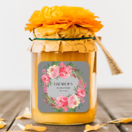 水彩ピンクの花のブライダルシャワー スクエアシール