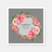 水彩ピンクの花のブライダルシャワー スタンダードカクテルナプキン (正面)