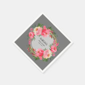 水彩ピンクの花のブライダルシャワー スタンダードカクテルナプキン (角)