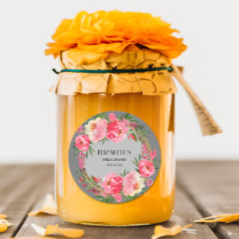 水彩ピンクの花のブライダルシャワー ラウンドシール