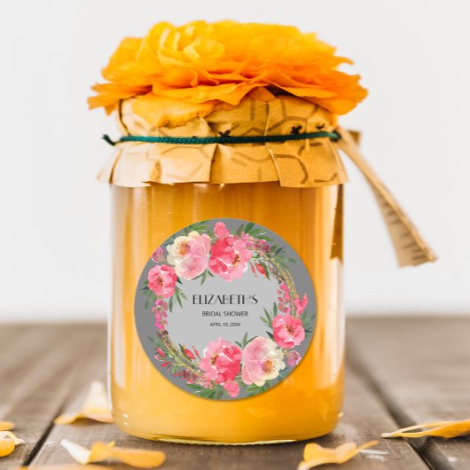 水彩ピンクの花のブライダルシャワー ラウンドシール