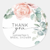 水彩ピンクの花のブライダルシャワー ラウンドシール (正面)