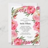 水彩ピンクの花のブライダルシャワー 招待状 (正面)