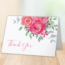 水彩ピンクの花のベイビーシャワーのお礼カード サンキューカード