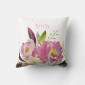 水彩ピンクの花のベビーガール寝室インテリア クッション (裏面)