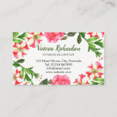 水彩ピンクの花の円リース配置 名刺 (裏面)