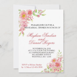 水彩ピンクの花の彩るリハーサルディナーの招待状 招待状