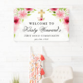 水彩ピンクの花の最初の聖餐式 横断幕 (インサイチュ)