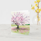 水彩ピンクの花の木をカスタマイズ可能 カード (黄色い花)