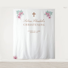 水彩ピンクの花の洗礼写真プロップ タペストリー