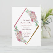 水彩ピンクの花の秘密の結婚式 招待状 (スタンド正面)