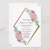 水彩ピンクの花の秘密の結婚式 招待状 (正面/裏面)