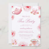 水彩ピンクの花の結婚前お茶会 招待状 (正面)