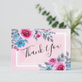 水彩ピンクの花の結婚式お礼カード 招待状 (スタンド正面)