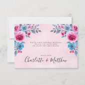 水彩ピンクの花の結婚式お礼カード 招待状 (裏面)