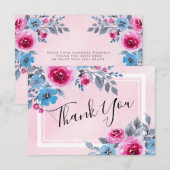 水彩ピンクの花の結婚式お礼カード 招待状 (正面/裏面)