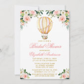 水彩ピンクの花の風船 ブライダルシャワー 招待状 (正面)